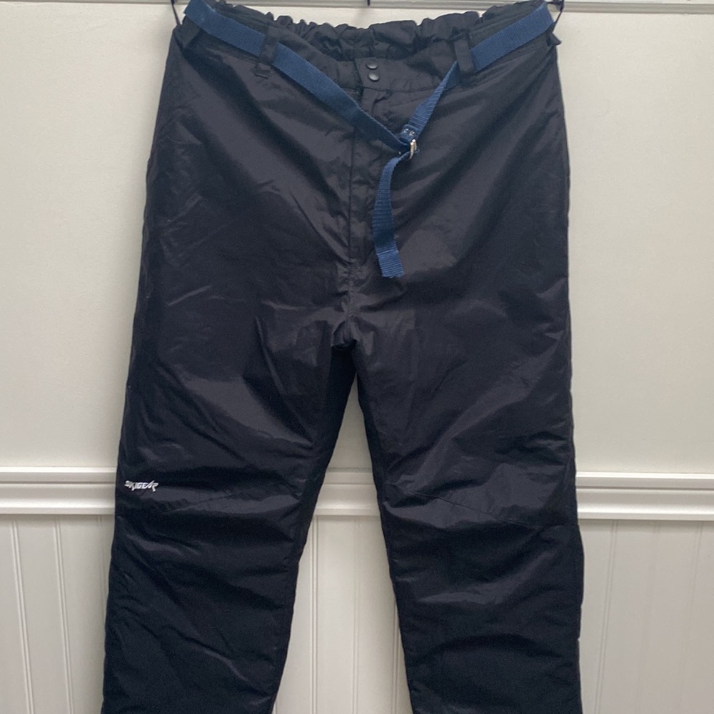 SKI PANTS Ski gear 2XL MENS Black zip fly 2 button w/velcro & belt elastic waist
